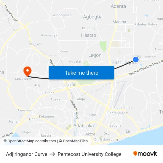 Adjiringanor Curve to Pentecost University College map