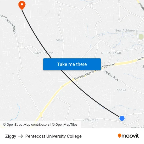 Ziggy to Pentecost University College map