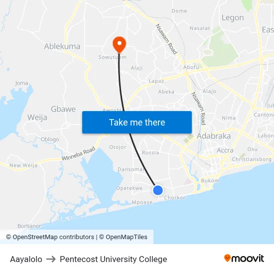 Aayalolo to Pentecost University College map