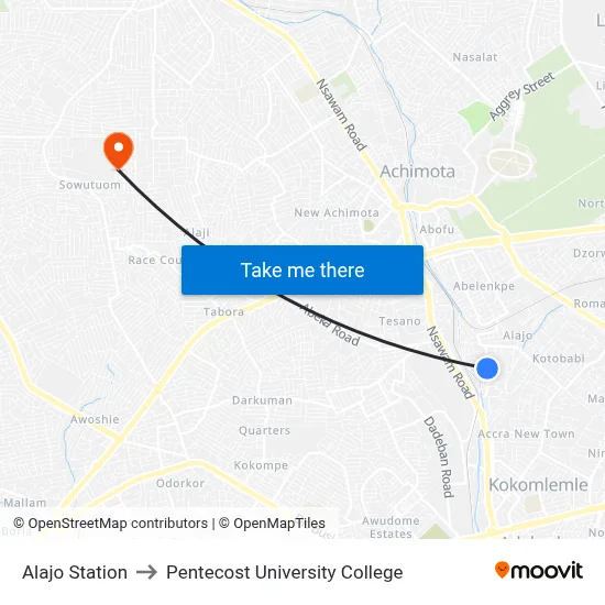 Alajo Station to Pentecost University College map