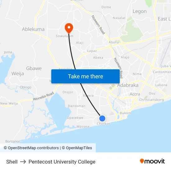 Shell to Pentecost University College map