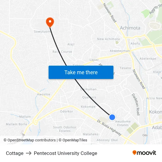 Cottage to Pentecost University College map
