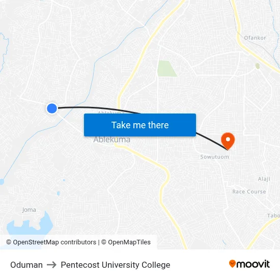 Oduman to Pentecost University College map