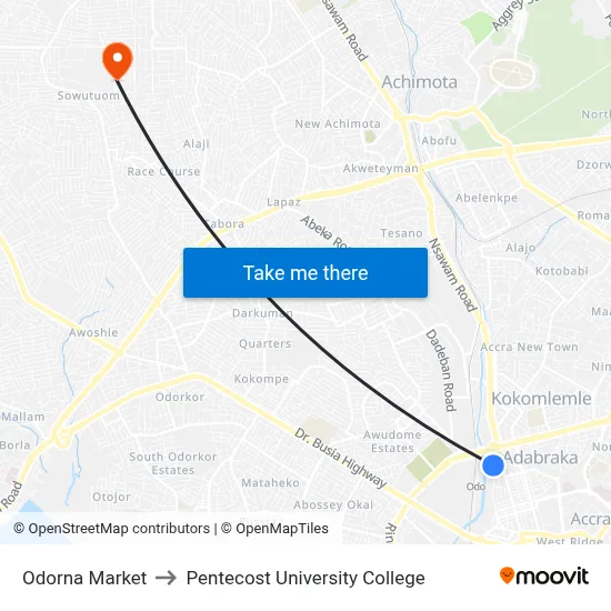Odorna Market to Pentecost University College map