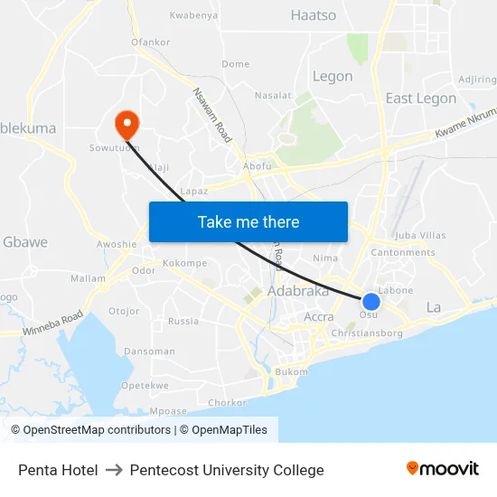 Penta Hotel to Pentecost University College map
