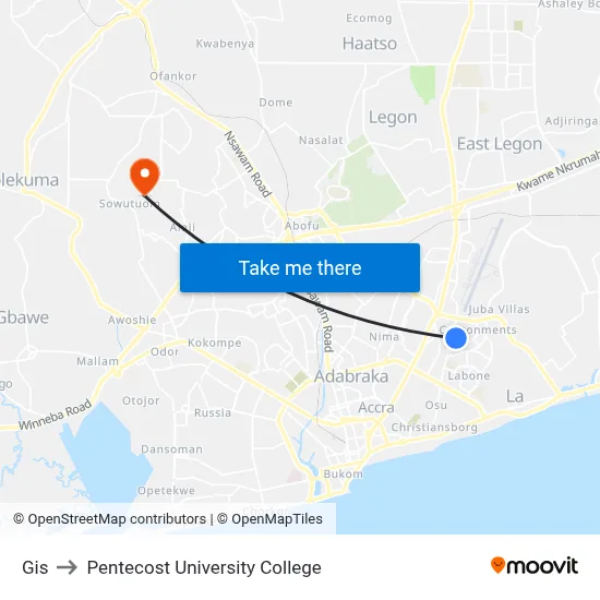 Gis to Pentecost University College map