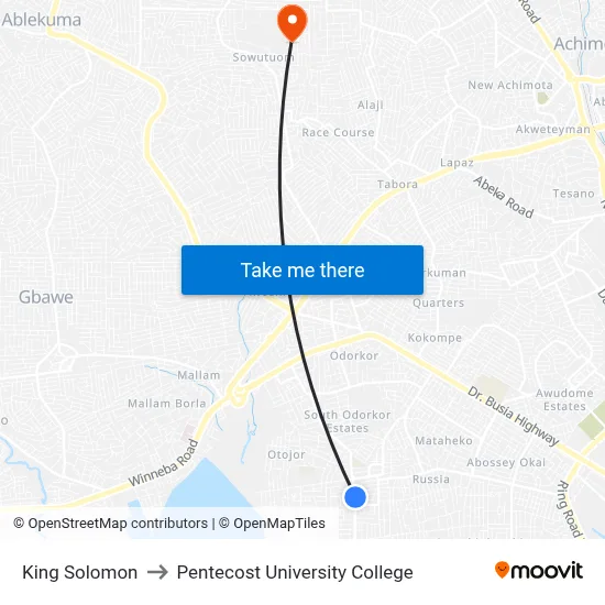 King Solomon to Pentecost University College map