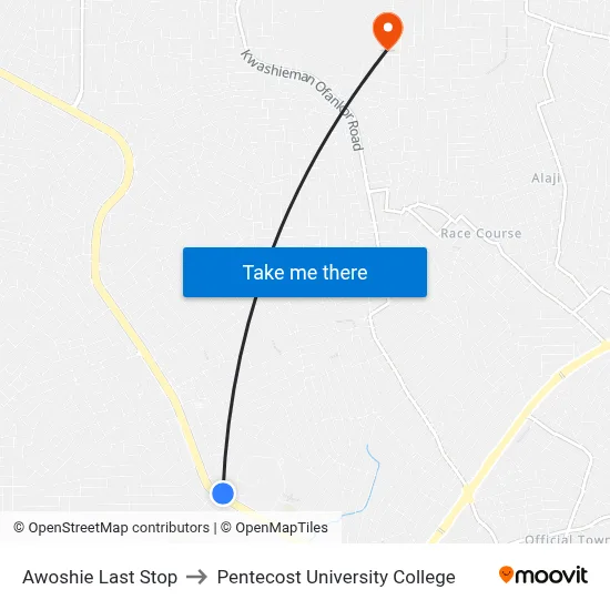 Awoshie Last Stop to Pentecost University College map