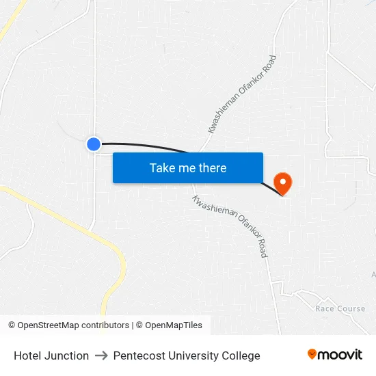 Hotel Junction to Pentecost University College map