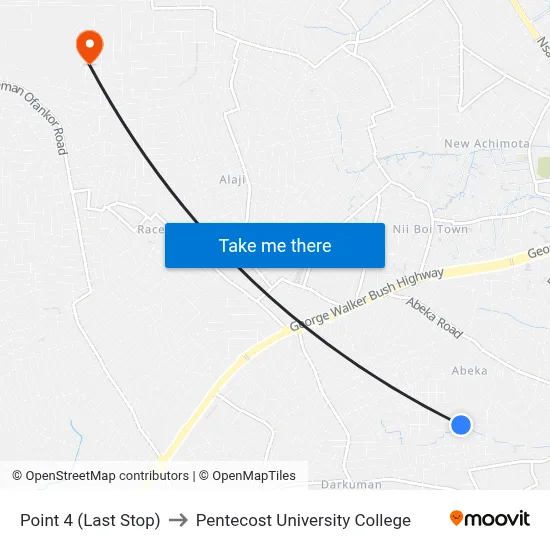 Point 4 (Last Stop) to Pentecost University College map