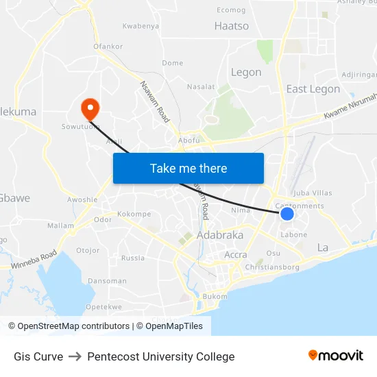 Gis Curve to Pentecost University College map