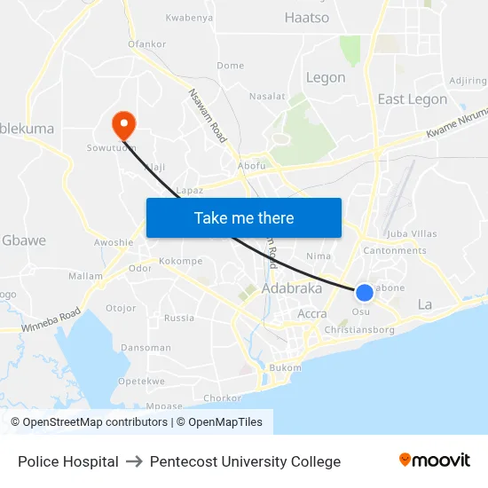 Police Hospital to Pentecost University College map