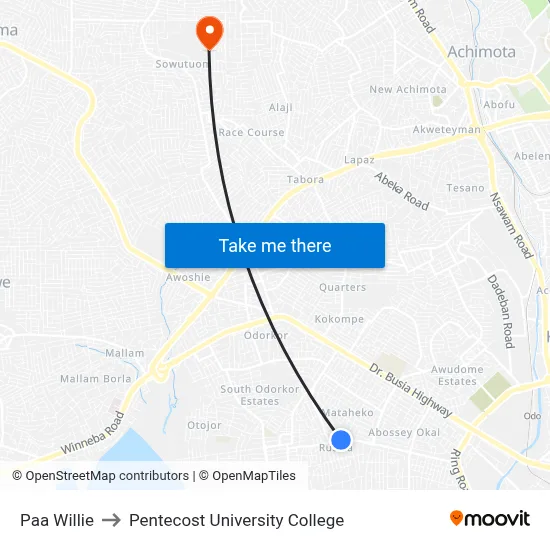 Paa Willie to Pentecost University College map