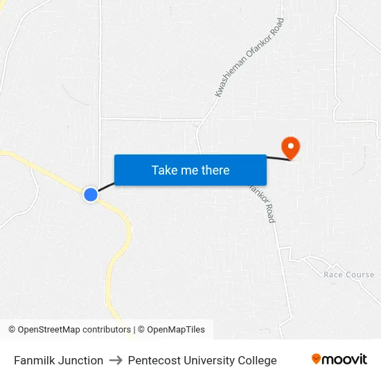 Fanmilk Junction to Pentecost University College map