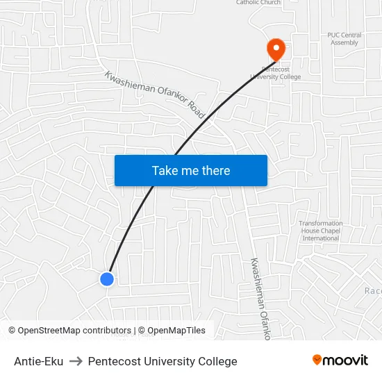 Antie-Eku to Pentecost University College map