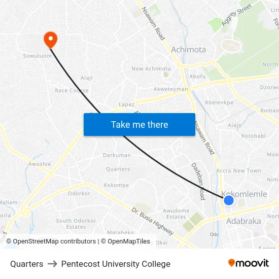 Quarters to Pentecost University College map