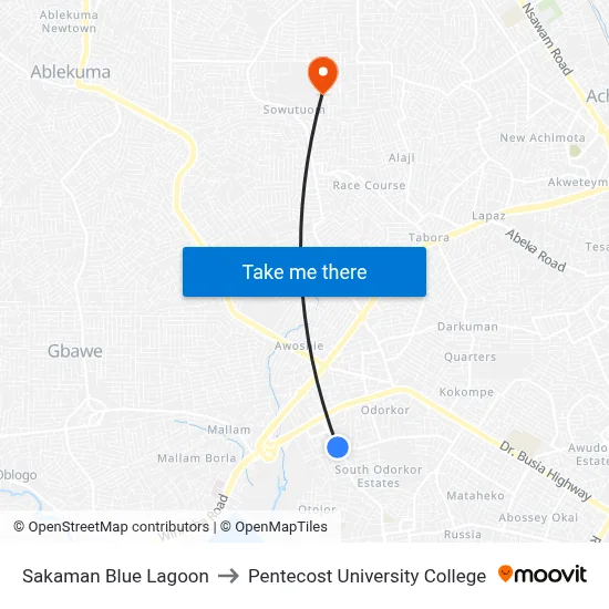 Sakaman Blue Lagoon to Pentecost University College map