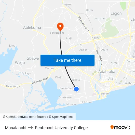 Masalaachi to Pentecost University College map