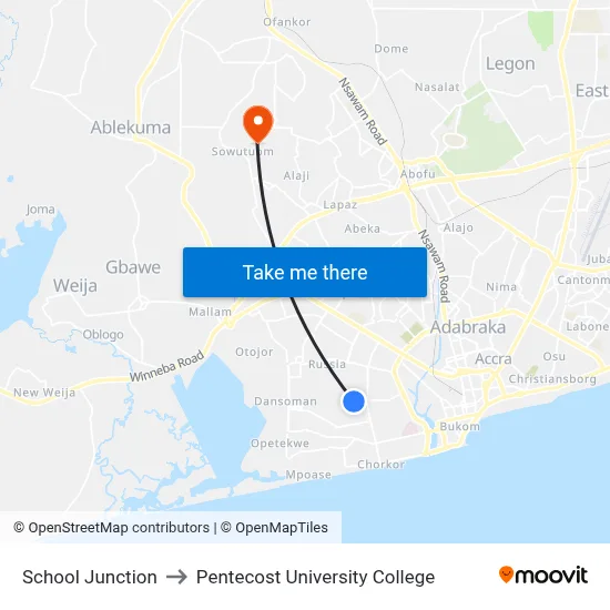 School Junction to Pentecost University College map