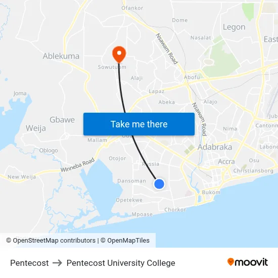 Pentecost to Pentecost University College map