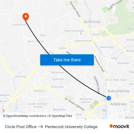 Circle Post Office to Pentecost University College map