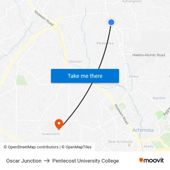Oscar Junction to Pentecost University College map