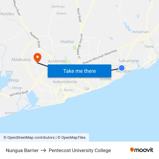 Nungua Barrier to Pentecost University College map
