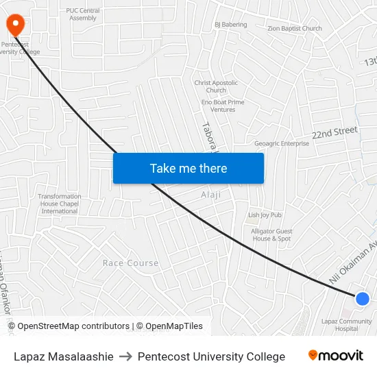 Lapaz Masalaashie to Pentecost University College map