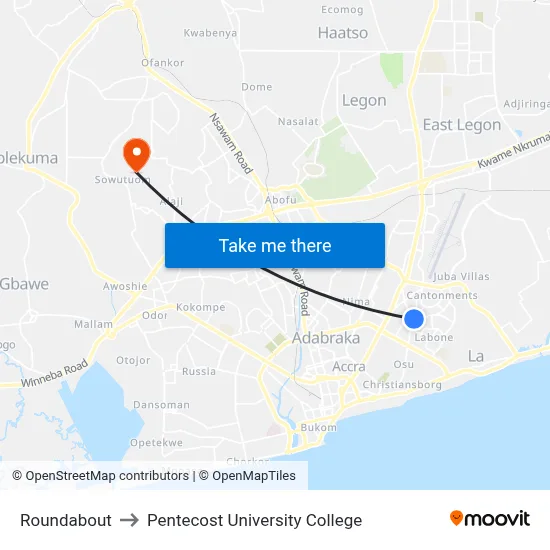 Roundabout to Pentecost University College map