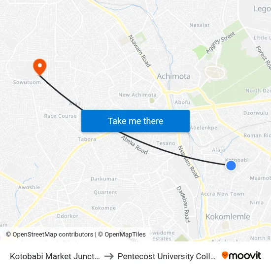 Kotobabi Market Junction to Pentecost University College map