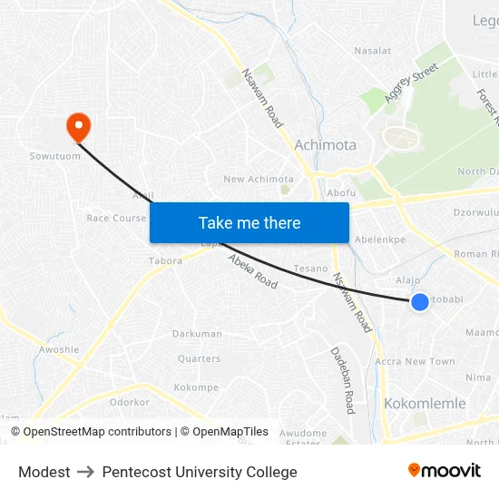Modest to Pentecost University College map