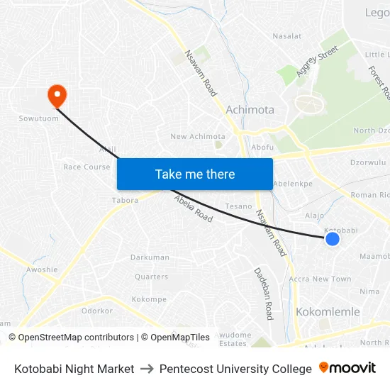 Kotobabi Night Market to Pentecost University College map