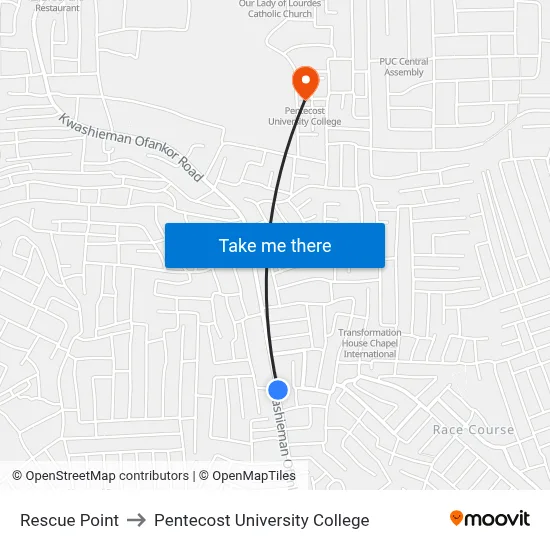 Rescue Point to Pentecost University College map