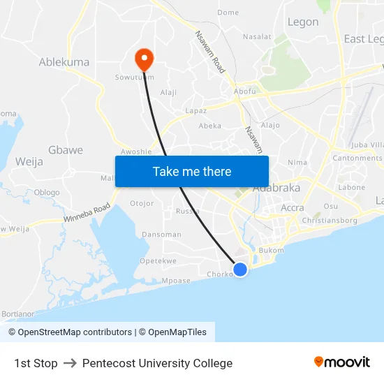 1st Stop to Pentecost University College map