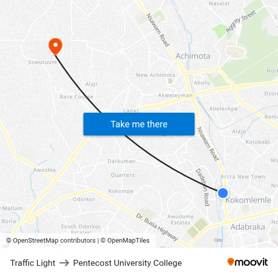 Traffic Light to Pentecost University College map