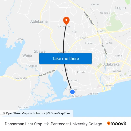 Dansoman Last Stop to Pentecost University College map