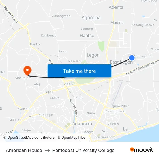 American House to Pentecost University College map