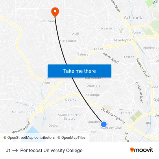 Jt to Pentecost University College map