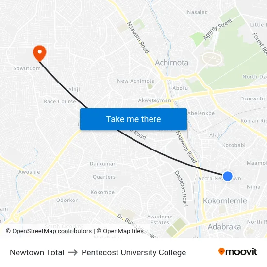 Newtown Total to Pentecost University College map