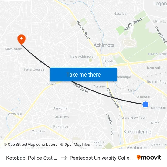 Kotobabi Police Station to Pentecost University College map