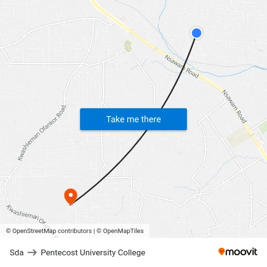 Sda to Pentecost University College map