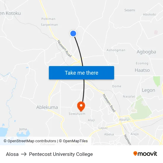 Alosa to Pentecost University College map
