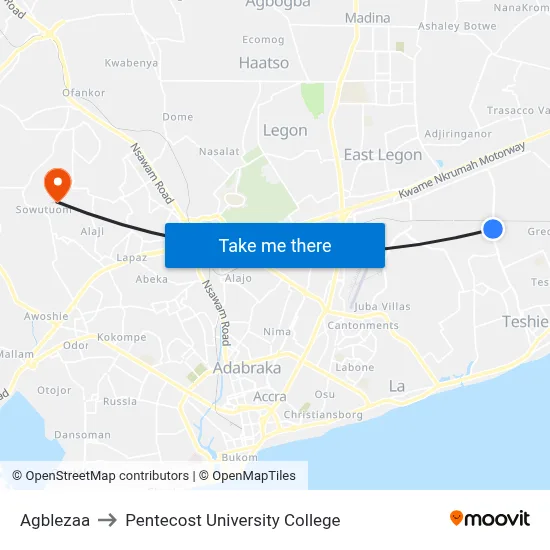 Agblezaa to Pentecost University College map