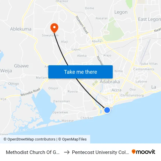 Methodist Church Of Ghana to Pentecost University College map