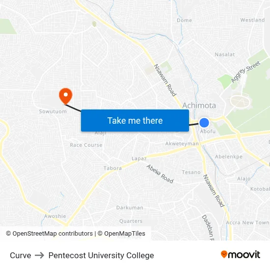 Curve to Pentecost University College map