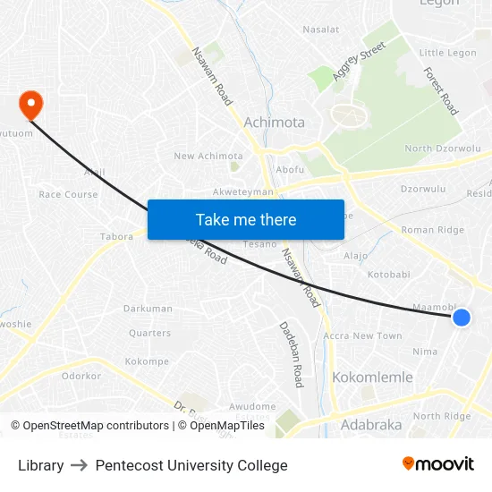 Library to Pentecost University College map