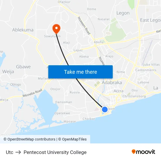 Utc to Pentecost University College map