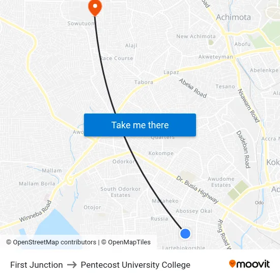 First Junction to Pentecost University College map
