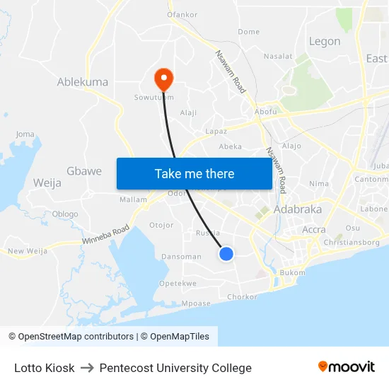Lotto Kiosk to Pentecost University College map