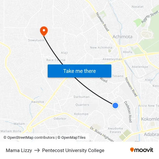 Mama Lizzy to Pentecost University College map